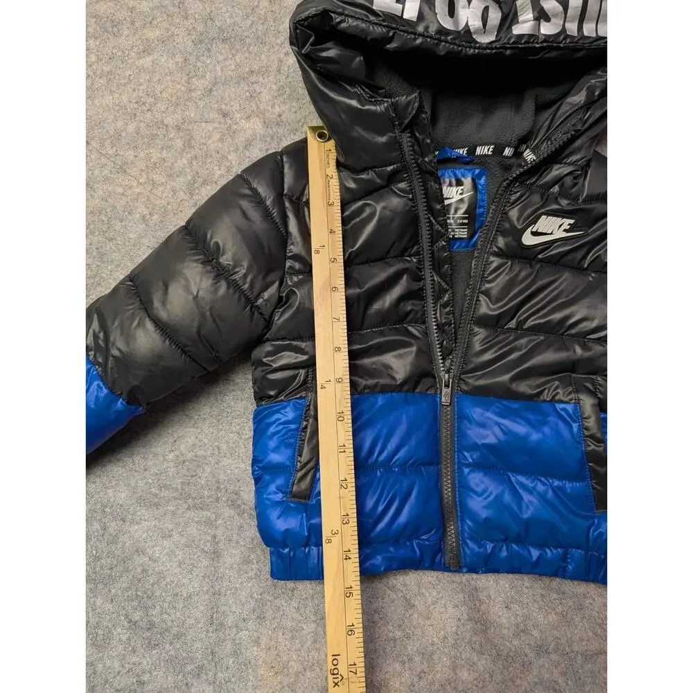 NIKE Size 3T Boys Toddler Full-Zip Puffer Jacket Winter Coat Black Blue Hooded